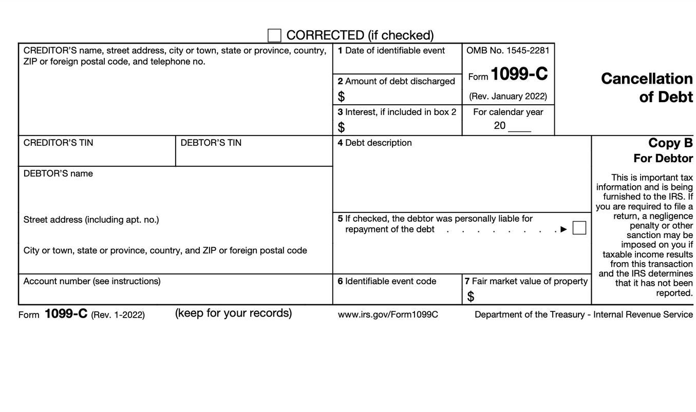 IRS Form 1099C: Cancellation of Debt