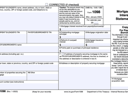 IRS Form 1098: Mortgage Interest Deduction