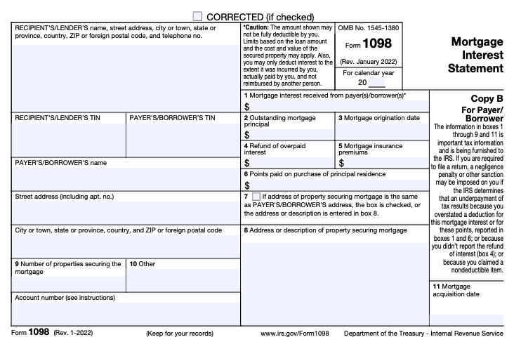 IRS Form 1098: Mortgage Interest Deduction